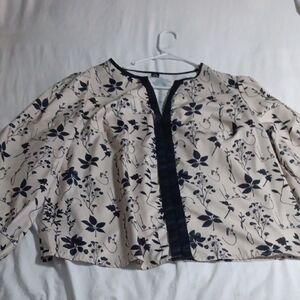 Floral Print Ivory and Navy Women’s Blouse